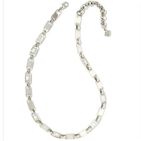 KENDRA SCOTT JESSIE SILVER CHAIN NECKLACE IN WHITE CRYSTAL New!‎ - Picture 1 of 9